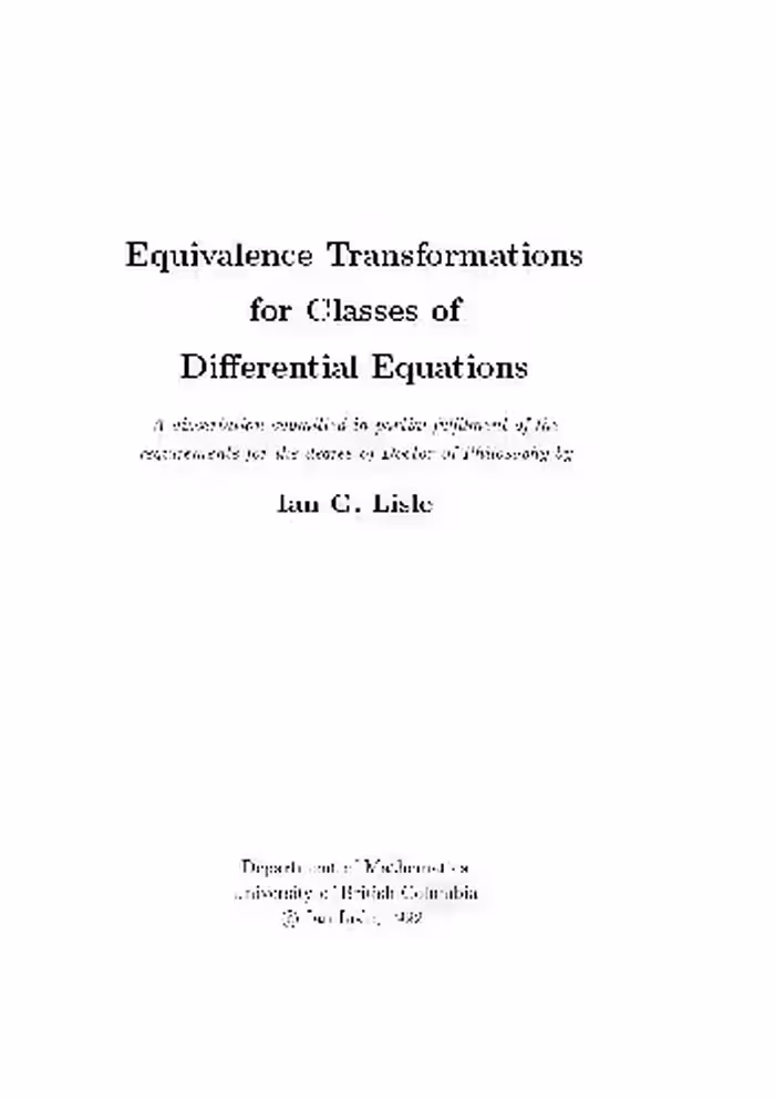 خرید و دانلود نسخه کامل کتاب Equivalence Transformations for Classes of Differential Equations