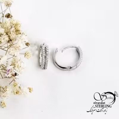 گوشواره نقره نگین دو رج با نقره 925 عیار کد 17349