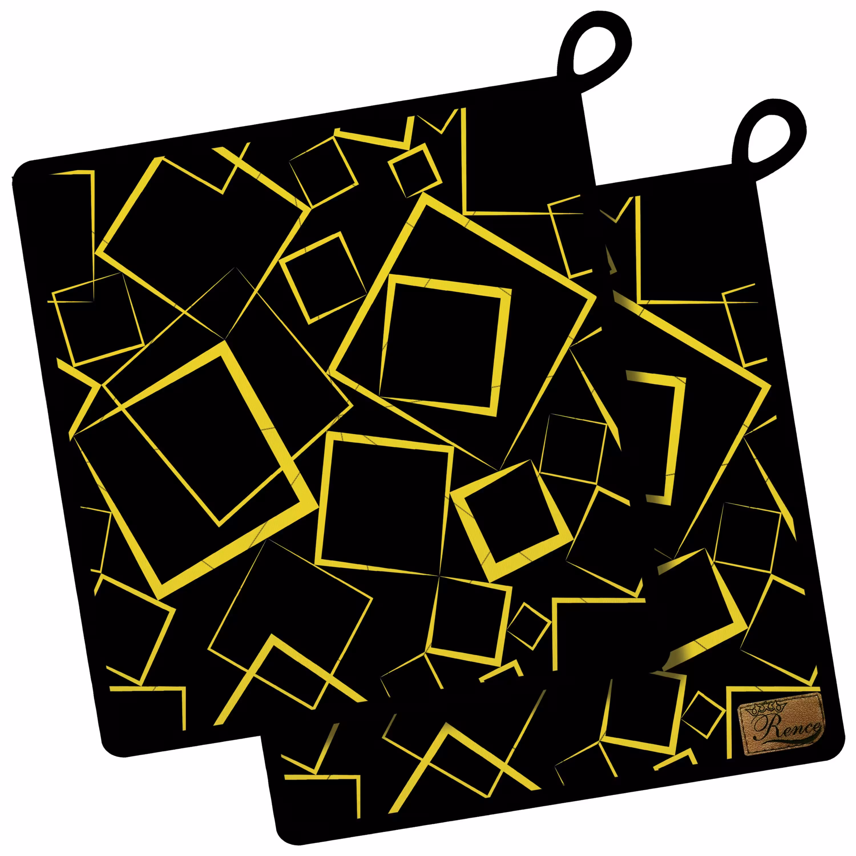 دستگیره آشپزخانه پارچه ای مخمل دو رو چاپ طرح مربع زرد سایز 18 در 18 مدل K1-1010 شرکت رنس