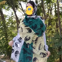 شال نخی طرح دار طرح برگی وارداتی سبز سفید زرد 