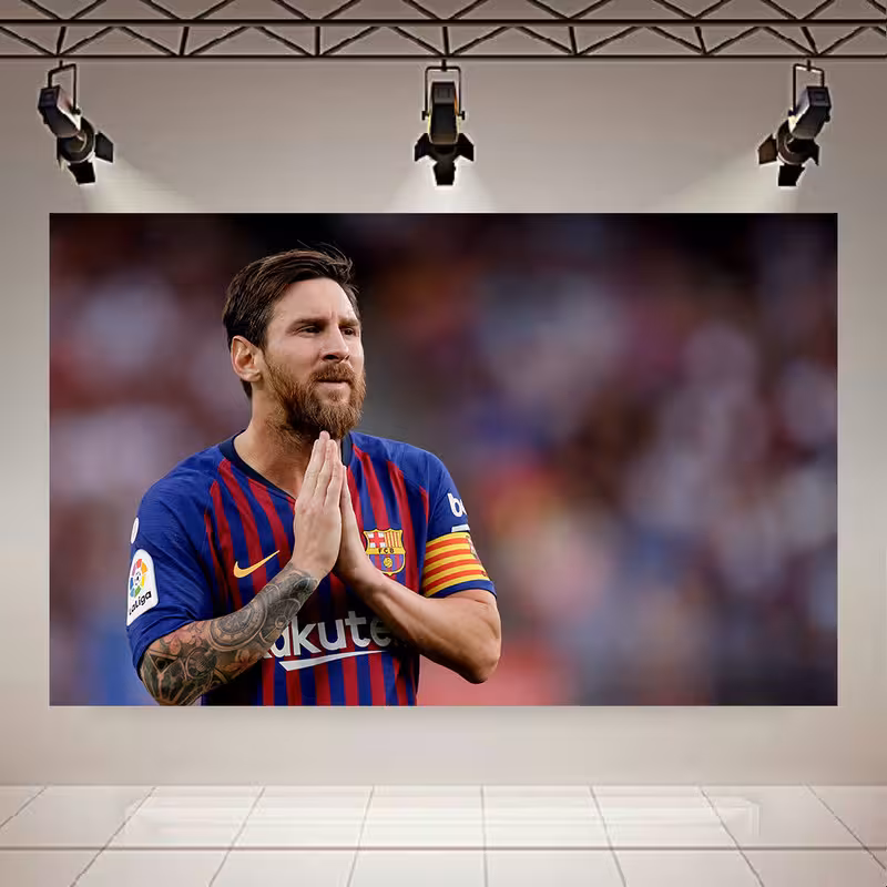 تابلو شاسی طرح لیونل مسی مدل کاپیتانی بارسلونا کد AR30753 | دنیای قاب