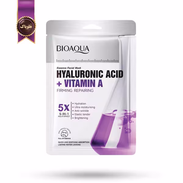 ماسک صورت ورقه‌ ای بیوآکوا BIOAQUA مدل هیالورونیک اسید و ویتامین آ Hyaluronic Acid   Vitamin A پک 1 عددی (اورجینال)