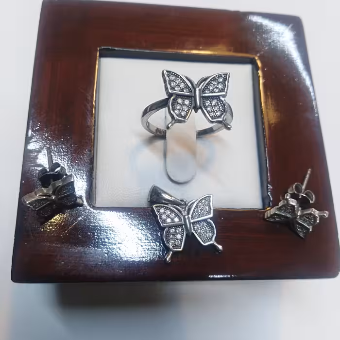 نیم ست نقره طرح پروانه 