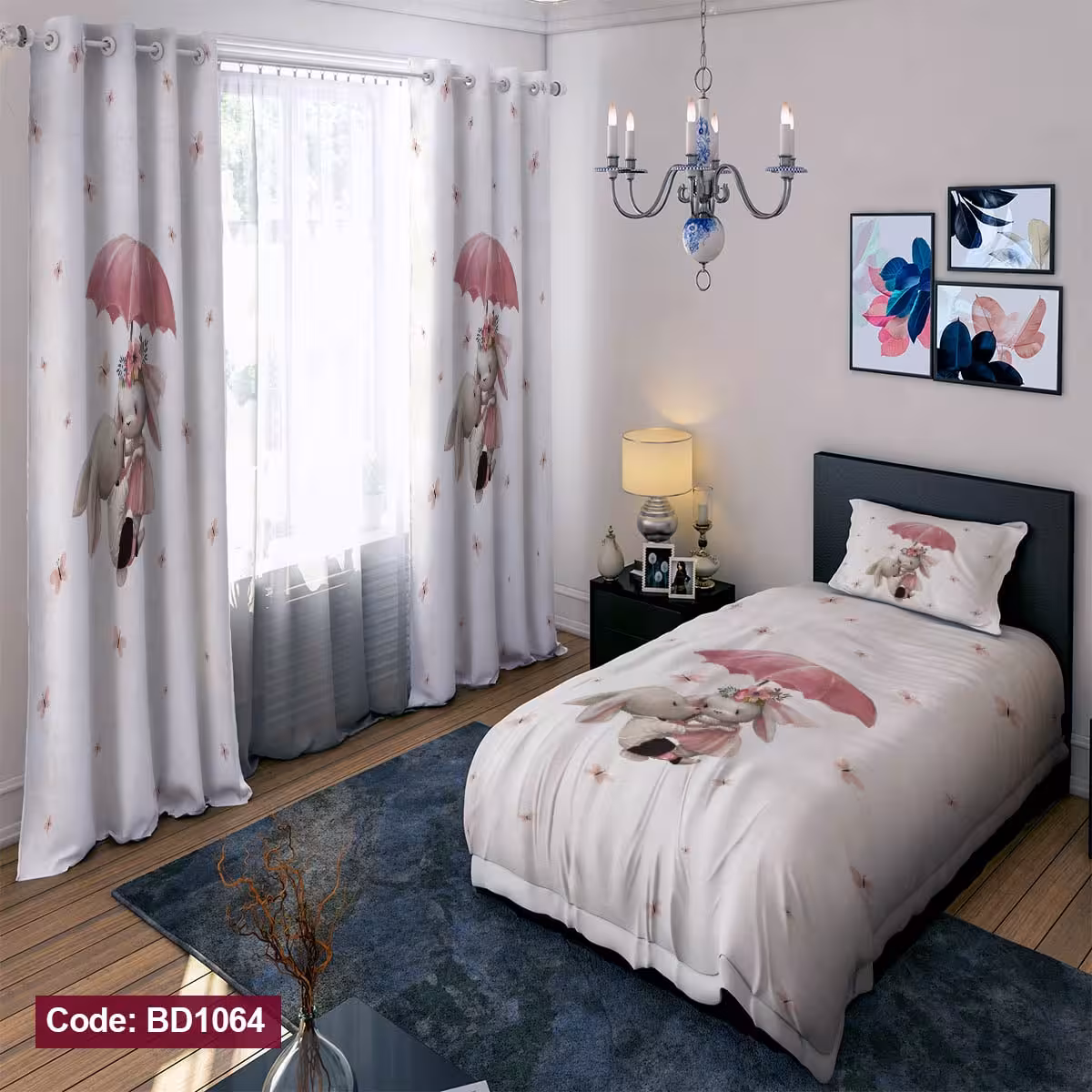 پرده پانچی مخمل چاپی دخترانه کد 1064