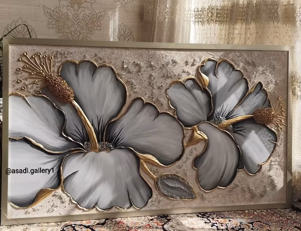 تابلو دو گل و کریستال رزینی