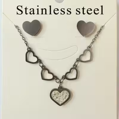 نیم ست استیل طرح قلب نگین دار