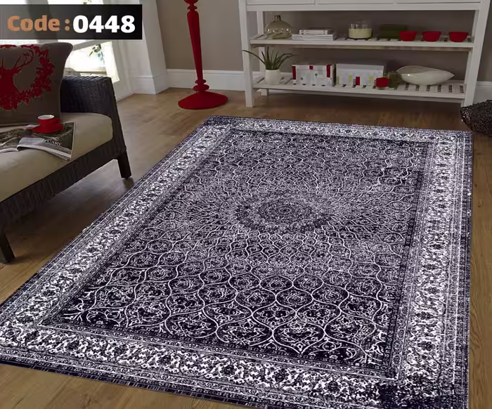 کاورفرش روفرشی دورکشدار گوشه لیفه ای لاکی ، آبی و متنوع کد 0448