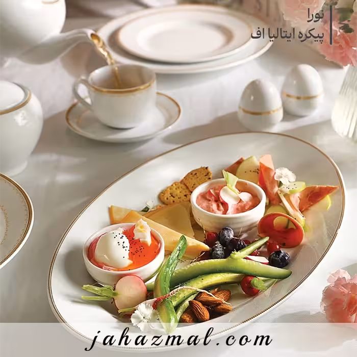 سرویس چینی زرین طرح نورا طلایی 102 پارچه