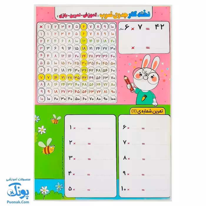 تخته کار لوح تمرین جدول ضرب دو رو لمینت وایت بردی مدل سلام