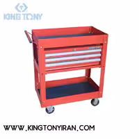 87441-3B – جعبه ابزار چرخدار 3 کشو  دو طبقه خالي قرمز  ( ميز دياگ )  کينگ توني