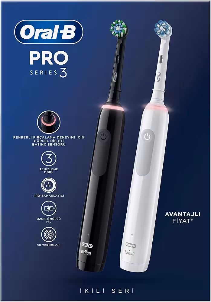 مسواک برقی قابل شارژ دوتایی برند Oral B آلمان مدل Pro3-3900 مشکی و سفید