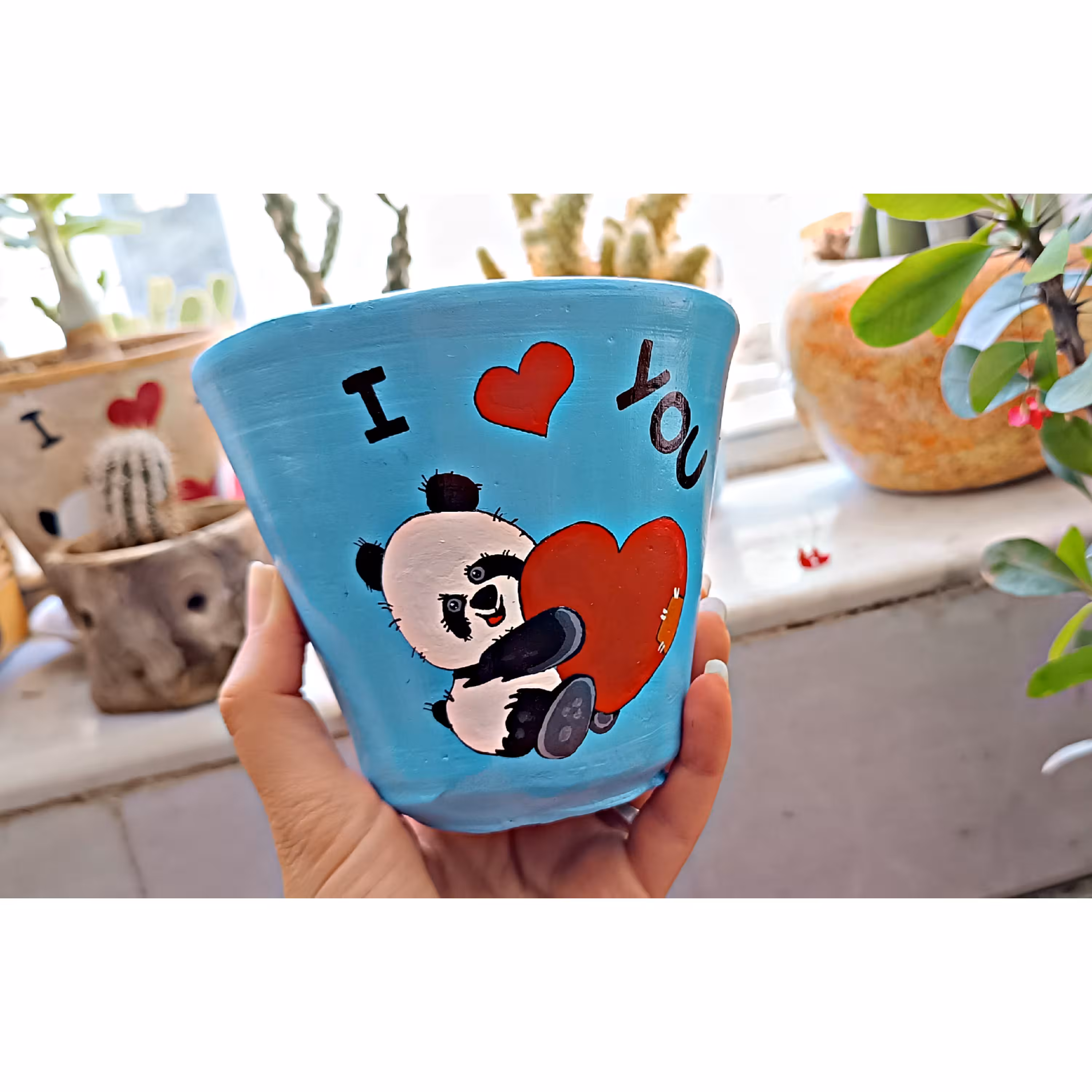 گلدان سفالی طرح پاندا سایز کوچک 10 سانتی