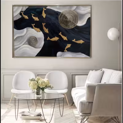 تابلو نقاشی اكريليک مدل رقص ماهی و پارچه