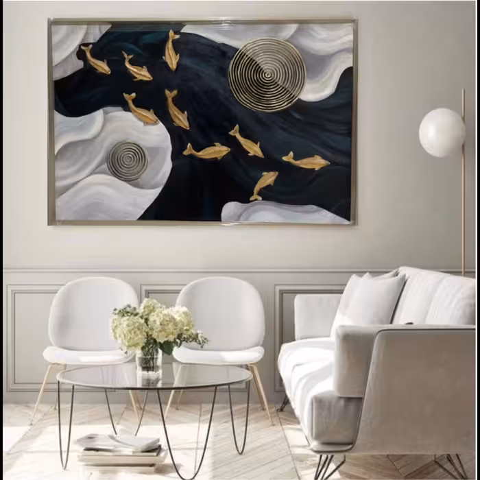 تابلو نقاشی اكريليک مدل رقص ماهی و پارچه