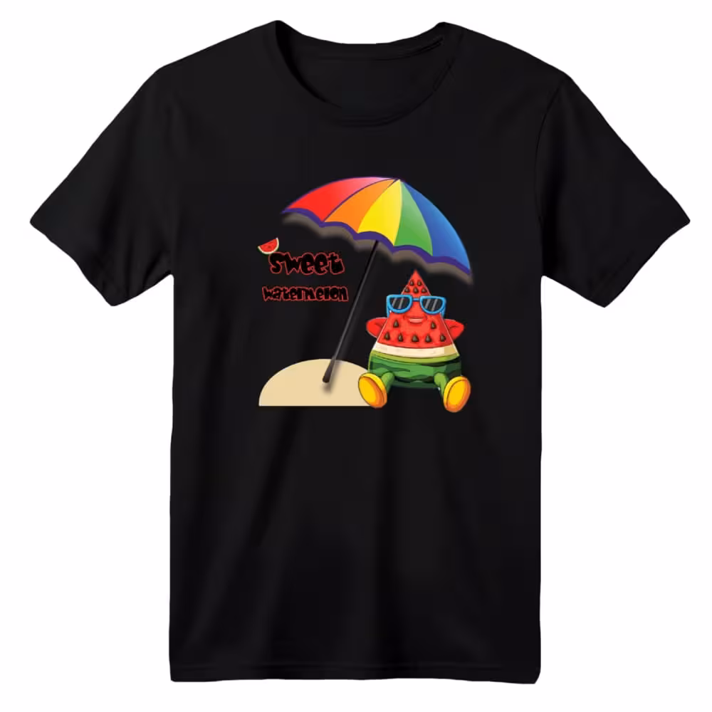 تی شرت آستین کوتاه بچگانه مدل هندوانه یلدایی کد 23 رنگ مشکی