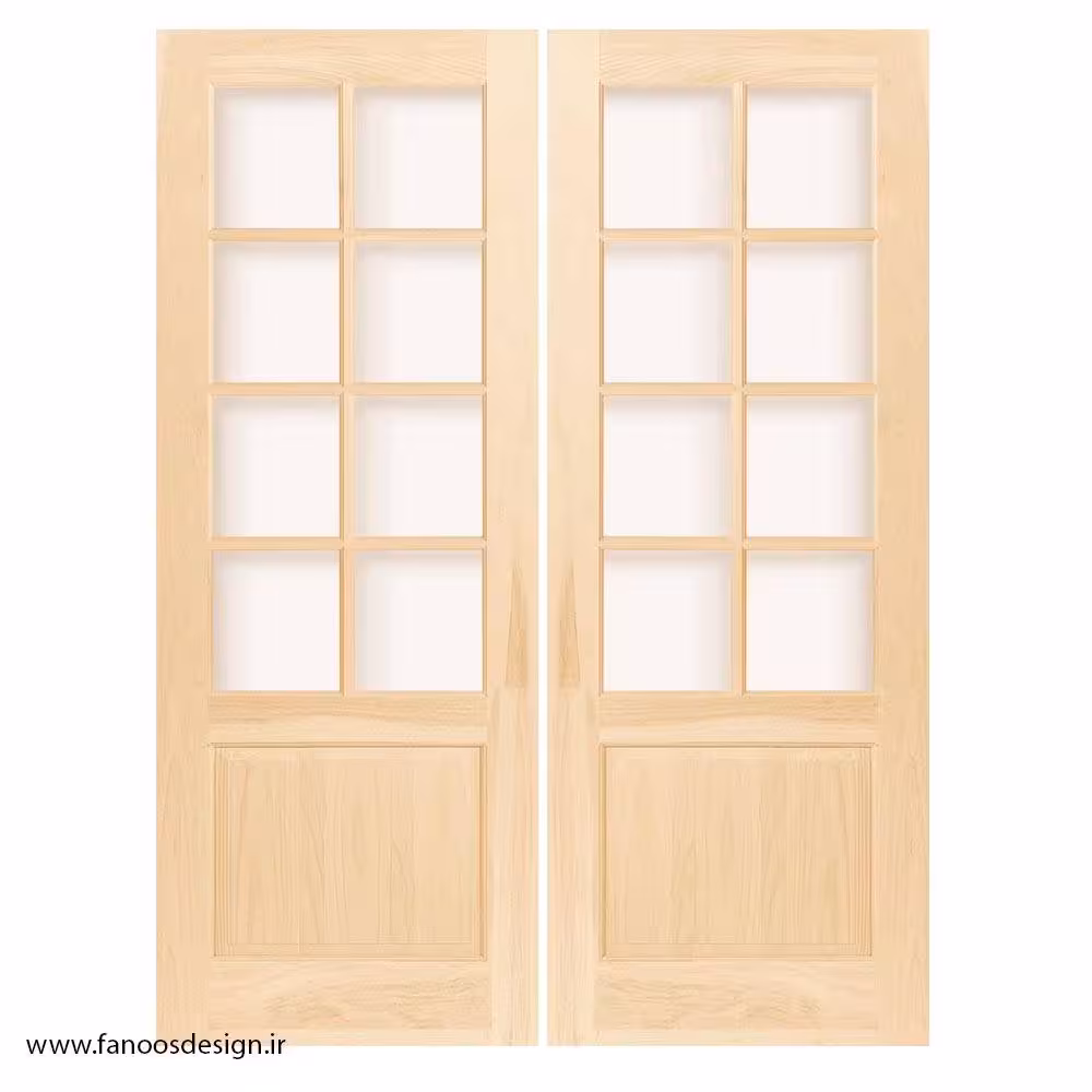 درب چوبی مینیمال رنگ روشن دو لنگه چوبی شیشه خور کد 1169