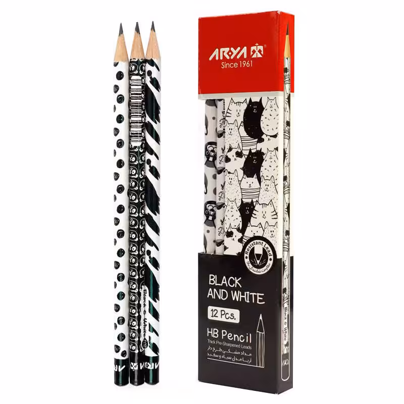 مداد مشکی طرح دار آریا Arya 3049 بسته 12 عددی