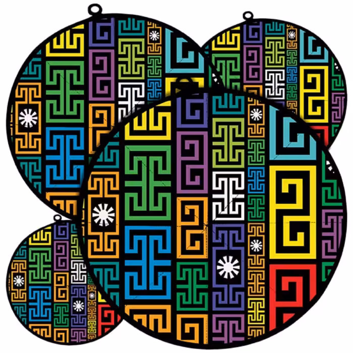 دمکنی ست چهار تکه پارچه ای مخمل دو رو چاپ طرح رنگی سایز 20، 25، 30 و 35 مدل B21-146 شرکت رنس