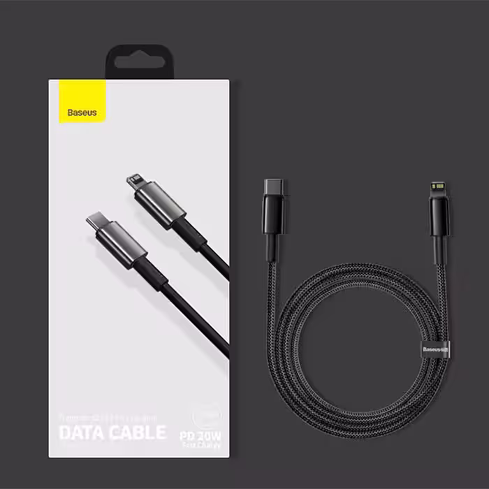 کابل شارژ سریع تایپ سی به لایتنینگ بیسوس Baseus Tungsten Gold Type-C to iP 1m 20W