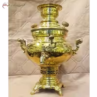 سماور ذغالی، ظرفیت 4 لیتر، ورق ضخیم، آبکاری کروم طلایی، دارای ضمانت