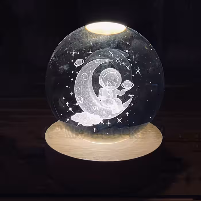 چراغ خواب مدل گوی کریستال چراغدار طرح ماه و فضانورد کد 91071-2D