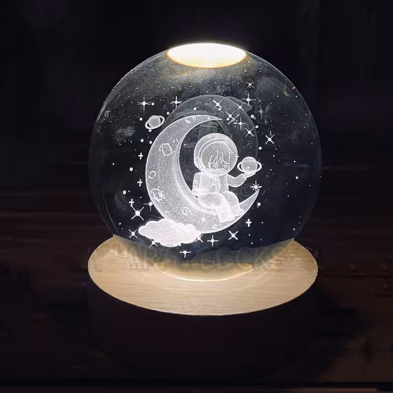 چراغ خواب مدل گوی کریستال چراغدار طرح ماه و فضانورد کد 91071-2D