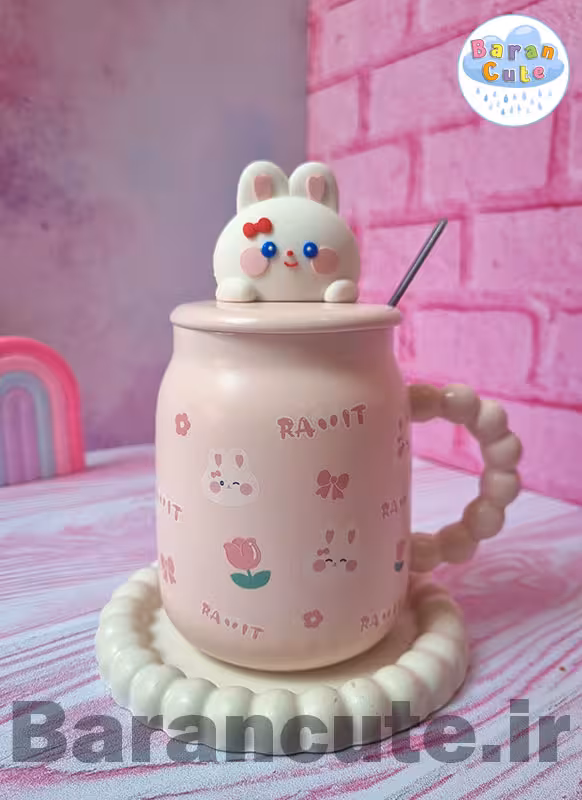 ماگ سرامیکی دسته مرواریدی طرح خرگوش