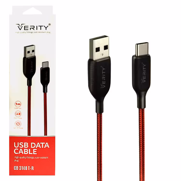 کابل دیتا و شارژ Type-C VERITY مدل 3148 قرمز