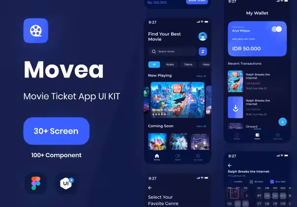 دانلود کیت رابط کاربری اپلیکیشن بلیط سینما مووی | Movea Ui Kit