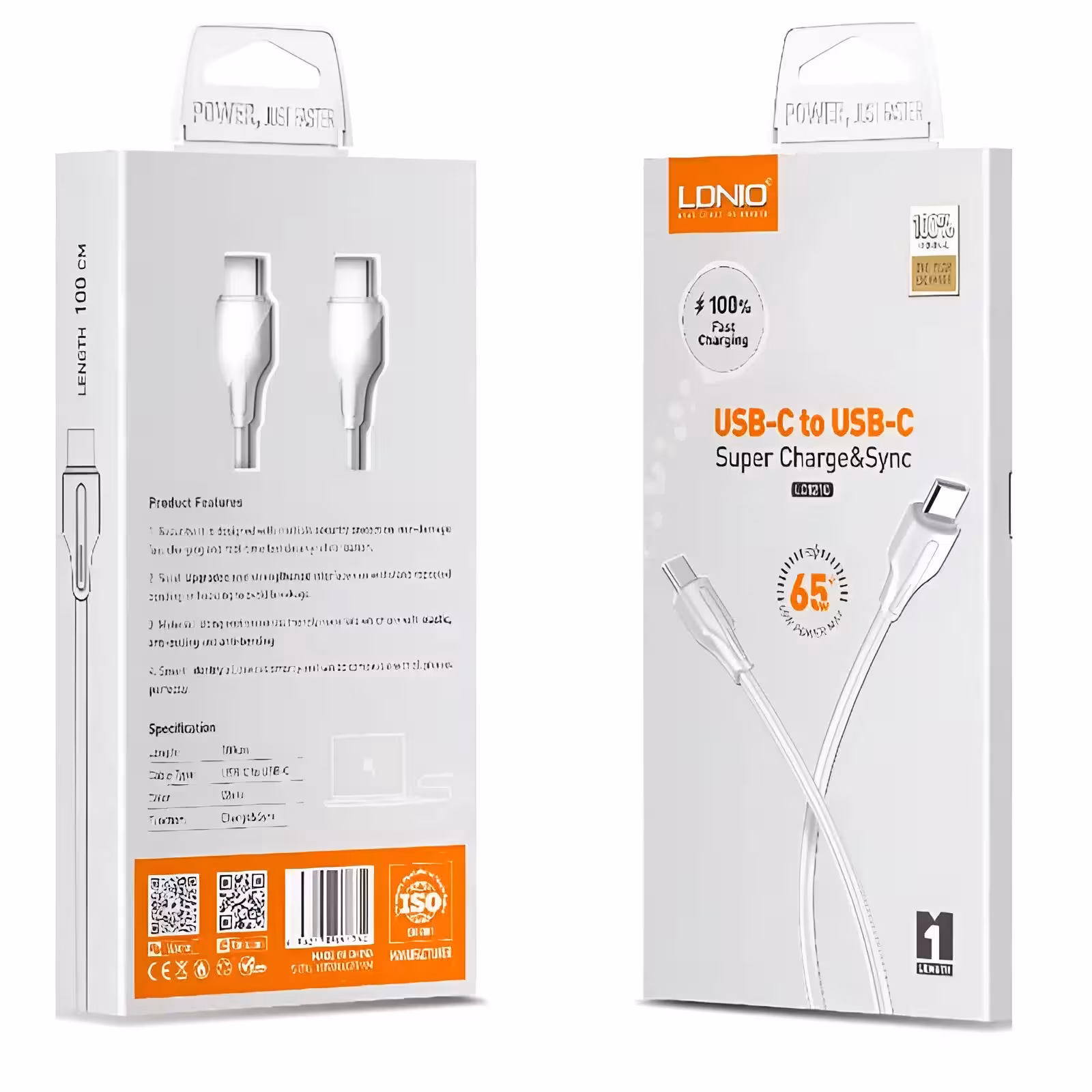 کابل تایپ سی به تایپ سی الدینیو 65وات مدل LC121C