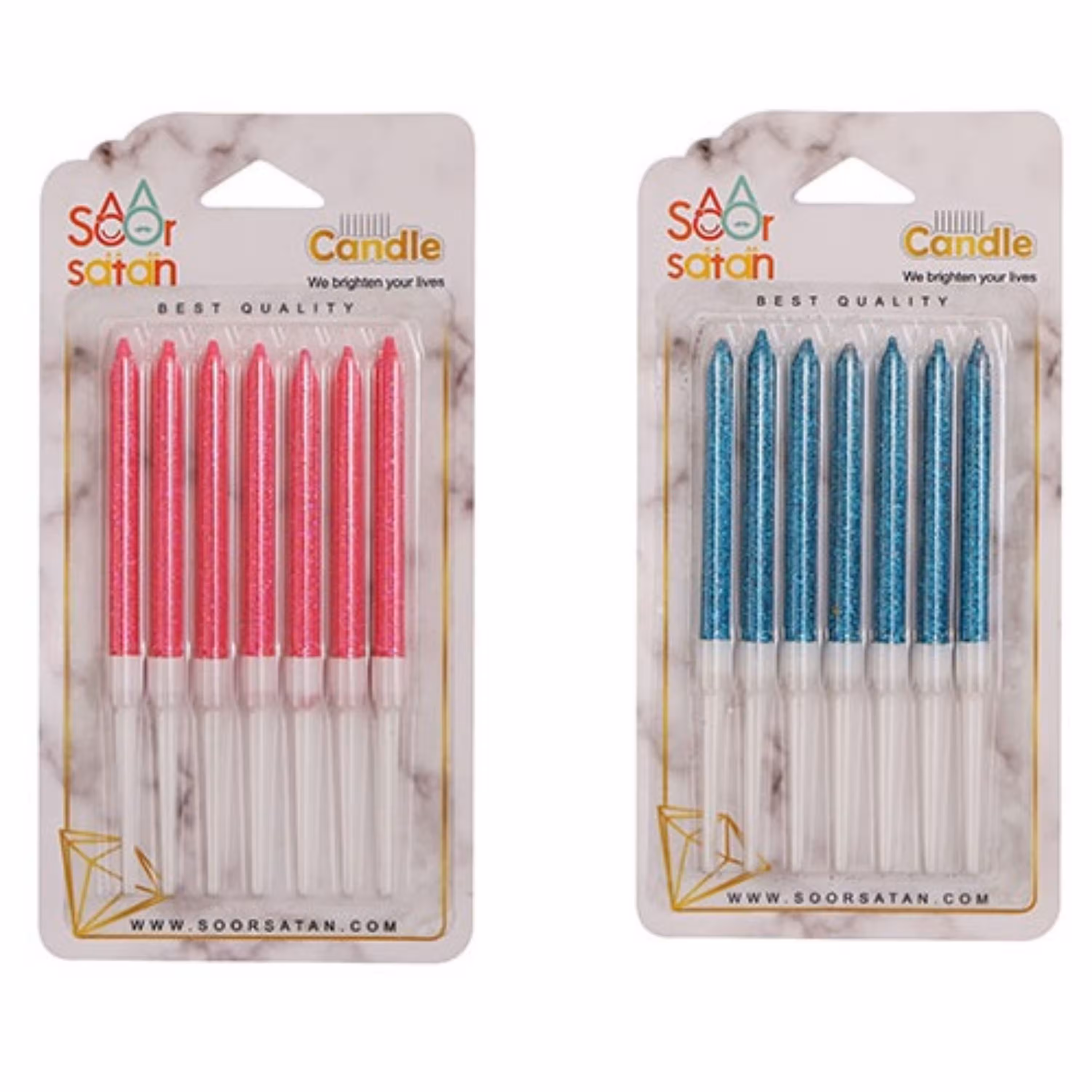 شمع روی کیک اکلیلی میله ای 7 تایی 12 سانت سفید صورتی آبی قرمز قرمز مشکی