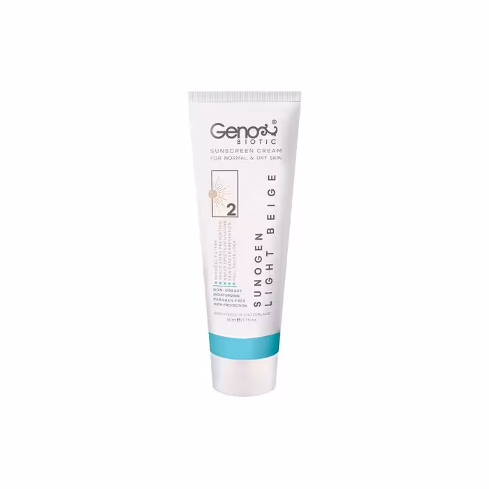 کرم ضد آفتاب رنگی ژنوبایوتیک مدل SunoGen با SPF50 مناسب پوست خشک و معمولی