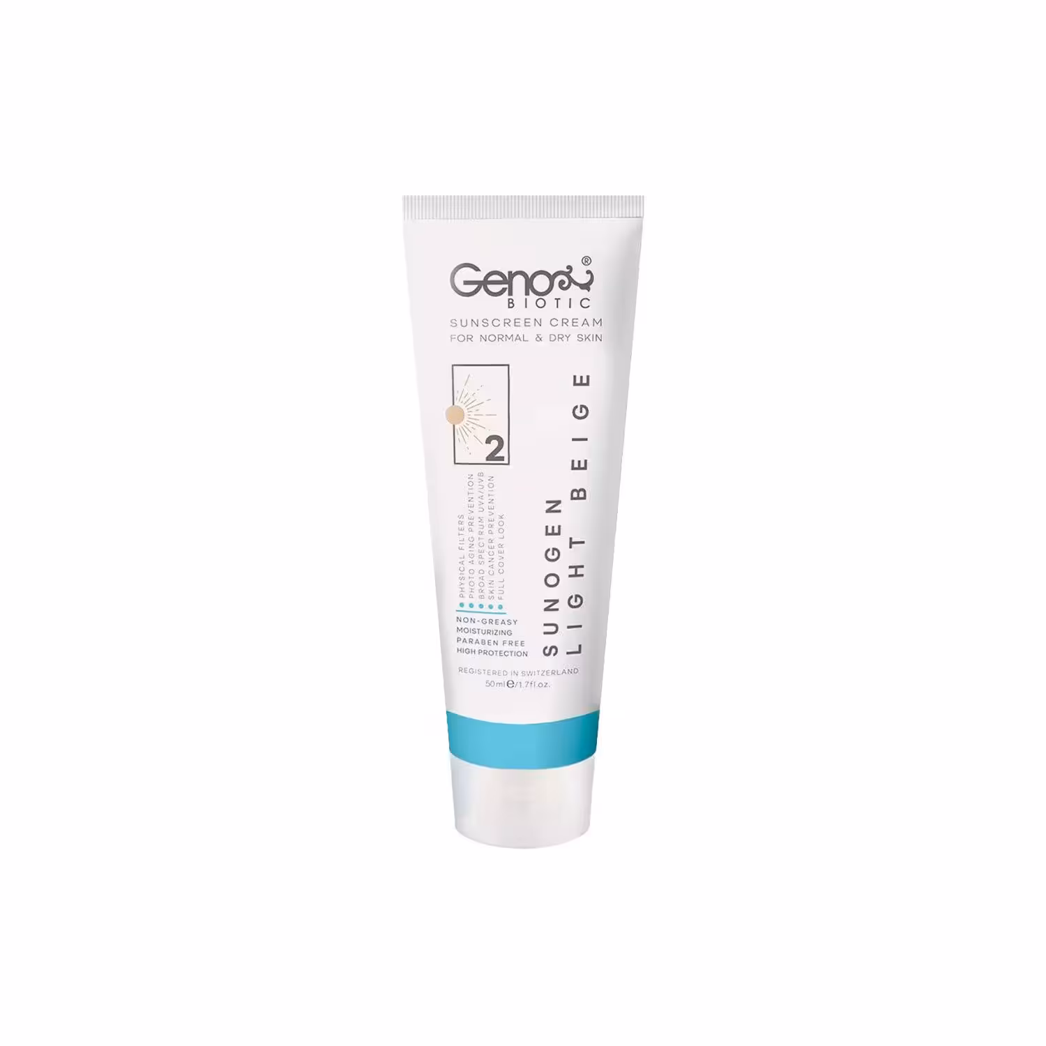 کرم ضد آفتاب رنگی ژنوبایوتیک مدل SunoGen با SPF50 مناسب پوست خشک و معمولی