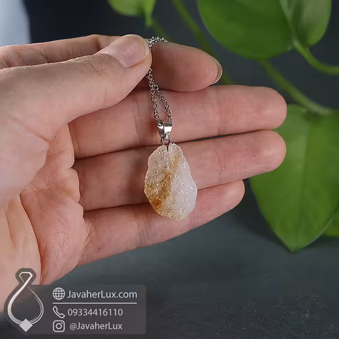 گردنبند سنگ سیترین طبیعی تراش نخورده _ کد 401067