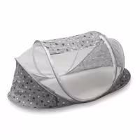 پشه بند کودک سه فنره طرح کمپ جعبه ای ( BABYS WORLD ) طوسی