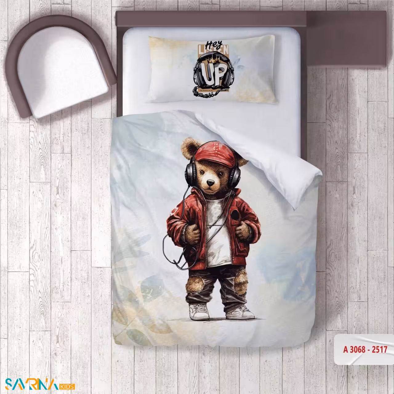 سرویس روتختی طرح خرسی خوشتیپ یک نفره کد A3068