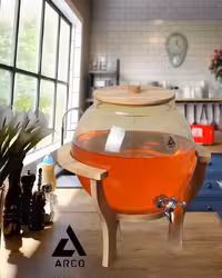 کلمن شیشه ای پایه چوب دسته دار طرح ماکان شیشه دودی