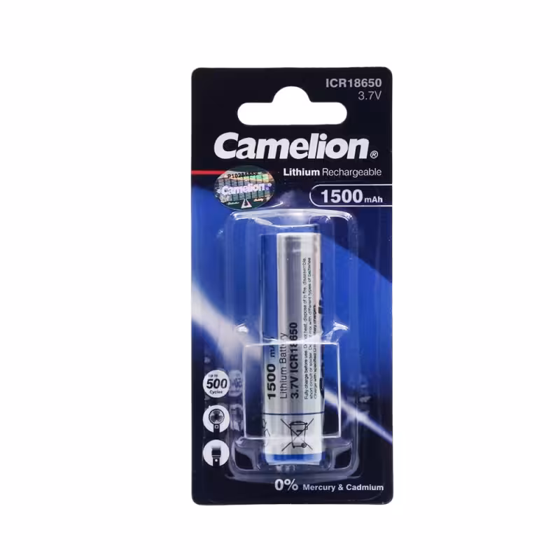باتری لیتیوم یون 3.7v سایز 18650 سرتخت 1500mAh مارک Camelion