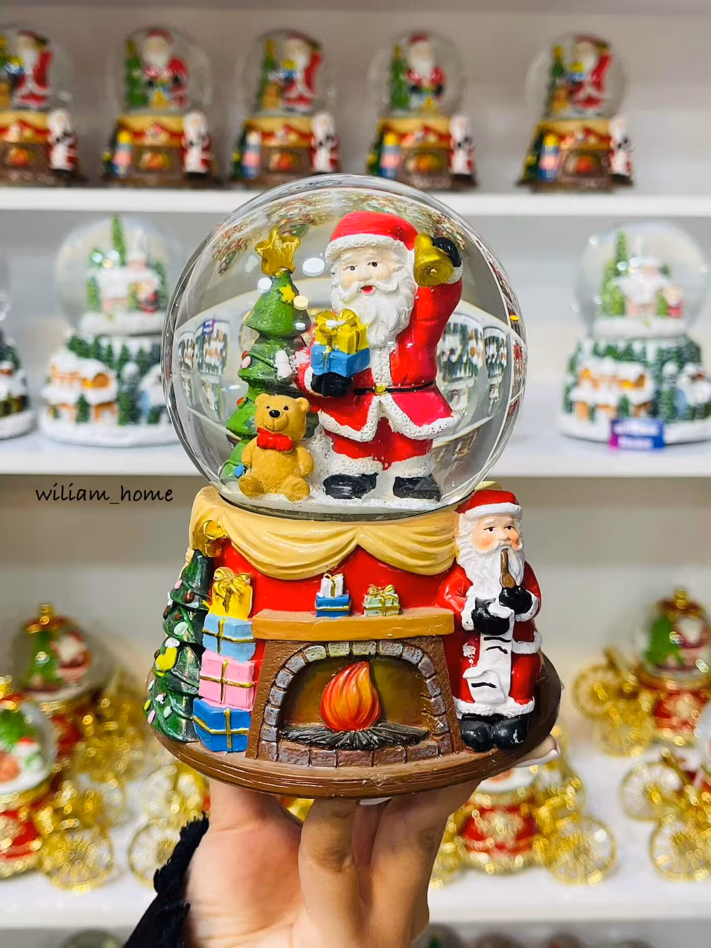 گوی موزیکال بابانوئل کریسمس و تدی، مدل شومینه