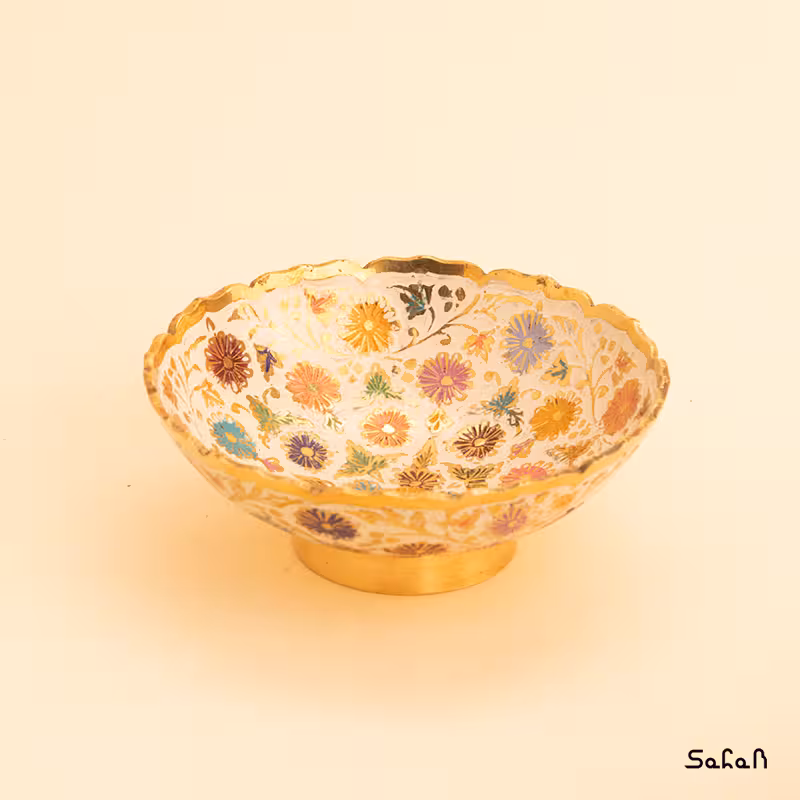 کاسه برنجی میناکاری مدل گل رنگی