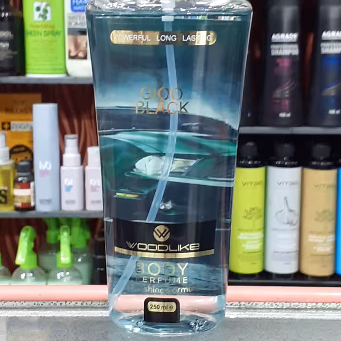 بادی اسپلش مردانه وودلایک گلو بلک  gloo black رایحه گرم و تند حجم 250 میل