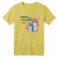 تی شرت آستین کوتاه بچگانه مدل یونیکورن کد 47 رنگ زرد لیمویی