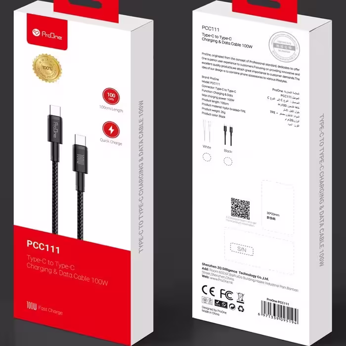 کابل تبدیل فست شارژ ProOne PCC111 Type-C To Type-C PD 100W 1m