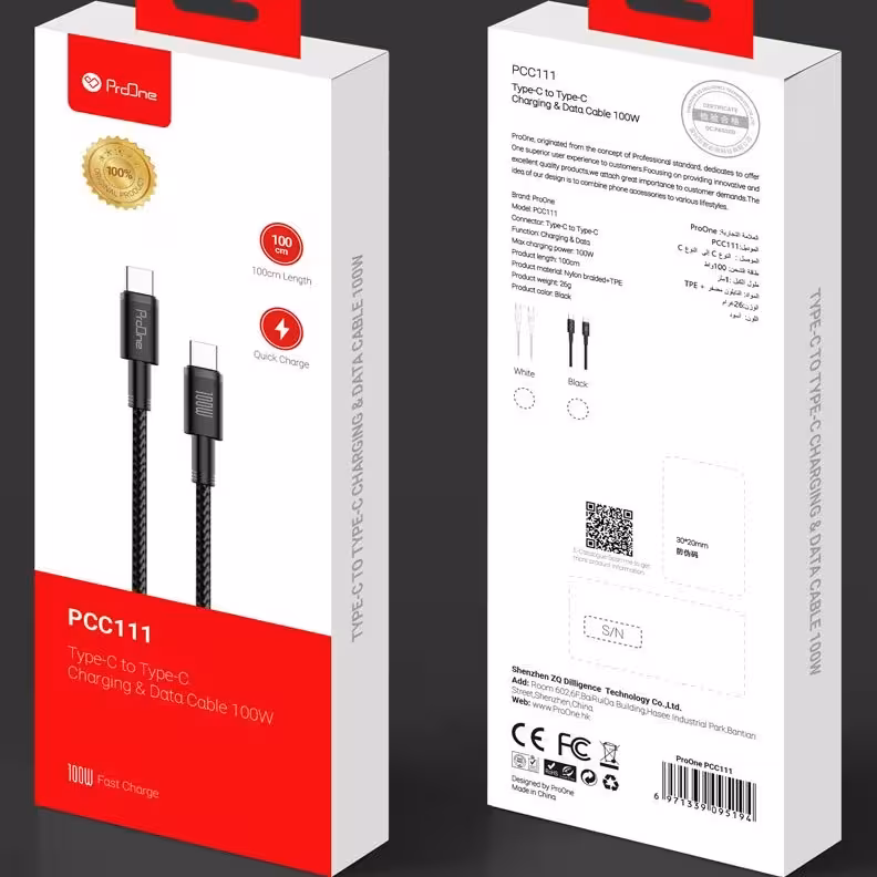 کابل تبدیل فست شارژ ProOne PCC111 Type-C To Type-C PD 100W 1m