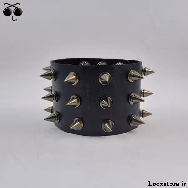دستبند اسپایک دار فلزی سه ردیفه مشکی