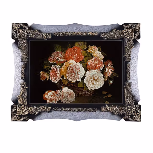 تابلو فرش ماشینی دنیای فرش طرح گلدان حصیری کد 313