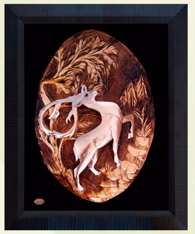 تابلو معرق مسی طرح گوزن زمینه مس کد 10595