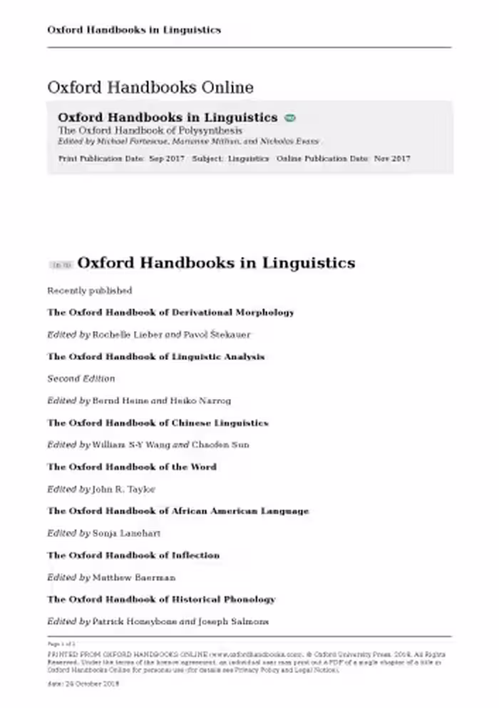 خرید و دانلود نسخه کامل کتاب The Oxford Handbook of Polysynthesis