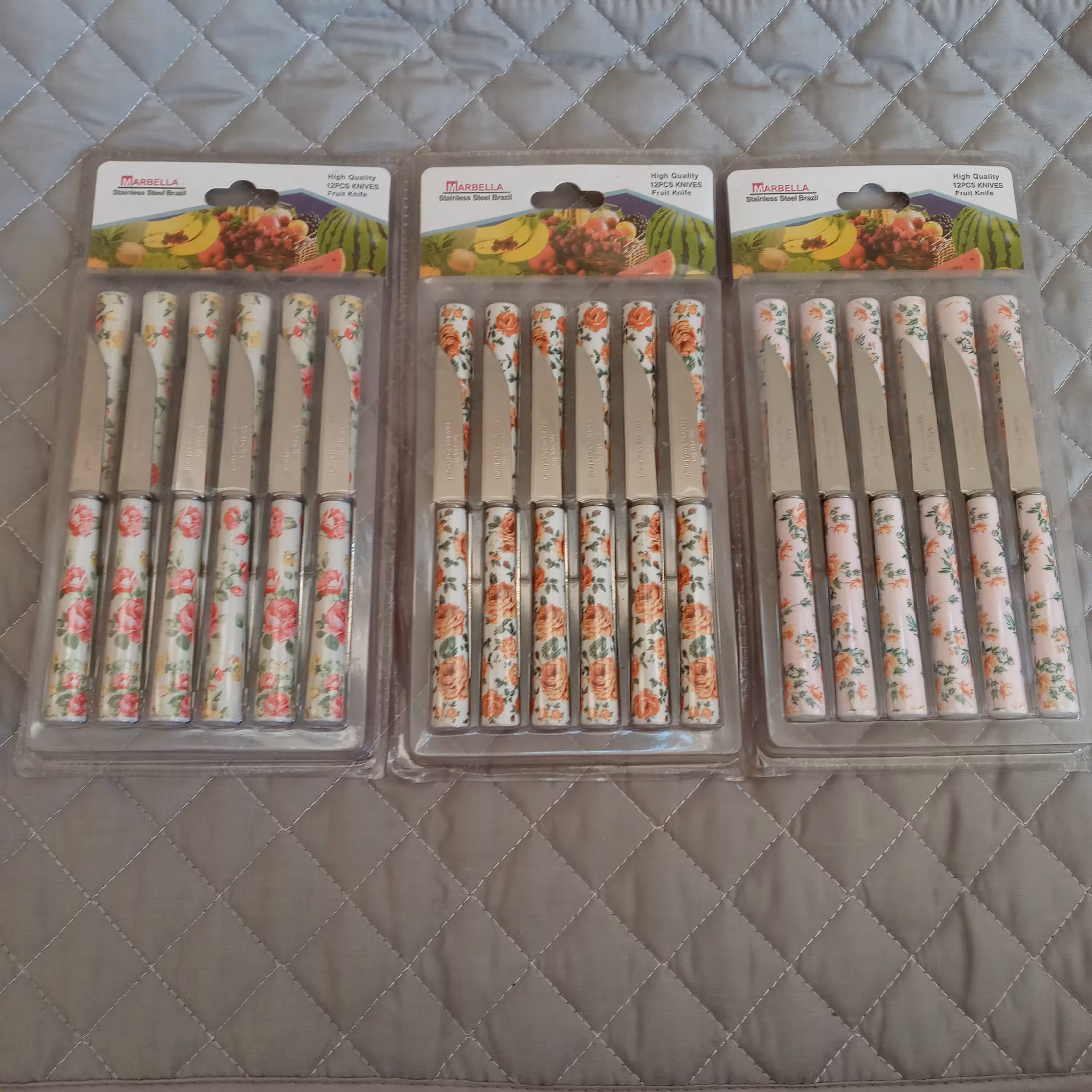 کارد میوه خوری 12 تایی مارک ماربلا طرح سرامیکی جنس عالی طرح گل دار نارنجی 