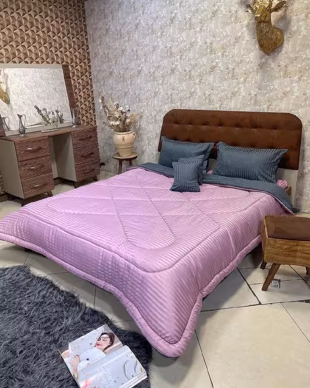 روتختی هتلی راه راه نخ پنبه طوسی صورتی